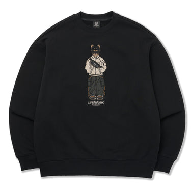 WORK HIPDOK APPLIQUE OVER FIT MTM SWEATSHIRT BLACK