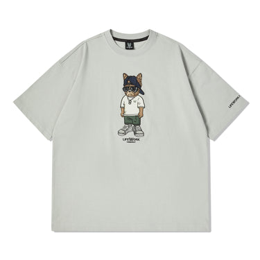 SNAPBACK HIPDOK APPLIQUE SHORT SLEEVE T-SHIRT LIGHT GREY