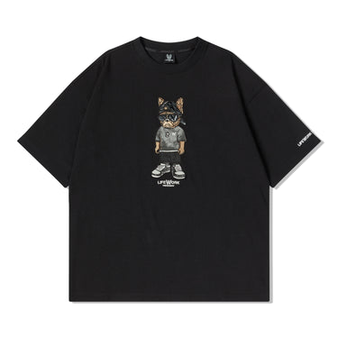 SNAPBACK HIPDOK APPLIQUE SHORT SLEEVE T-SHIRT BLACK