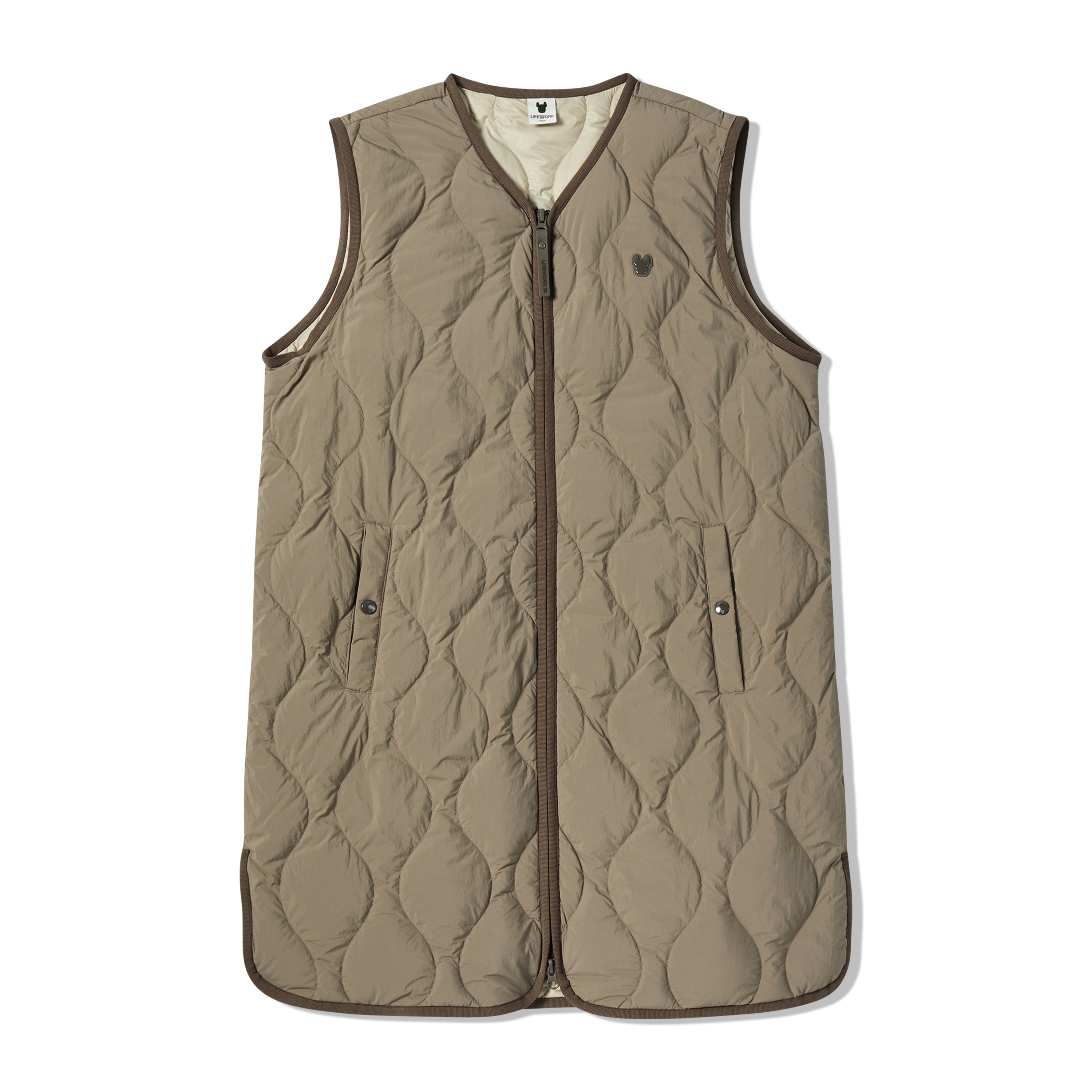 Life Vest Rompi BELI ROMPI LIFEWORK LITE CURVED QUILTED LIGHTWEIGHT LONG DOWN VEST BROWN
